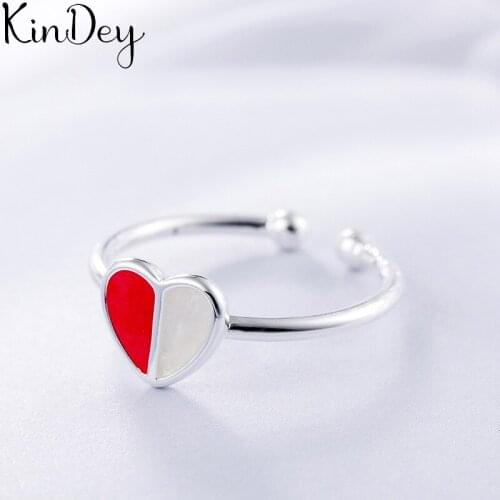 Simple Style Silver Color Red Heart Rings for Women Men Jewelry Big Open Rings bague femme