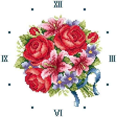 11CT Cross stitch with Clock Kit Clockwork Timepiece 40*40cm bouquet CS-051CLO