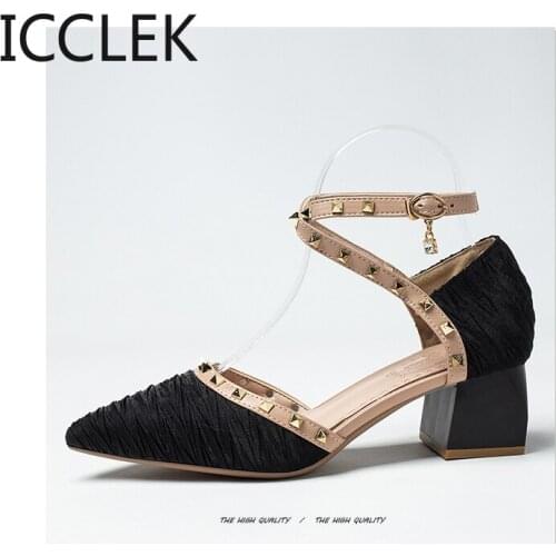 2021 Pumps Women Shoes New Thin Heels Pointed Toe Rivet High Ladies Sexy Wedding Party Office Hot Gladiator Summer Rome