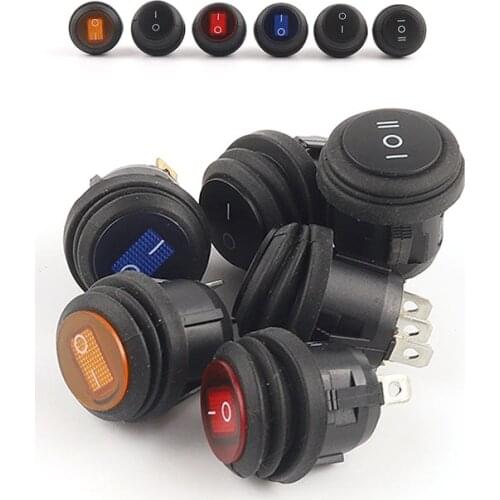 5pcs 25mm Waterproof SPST Round Boat Rocker Switch 2/3Pin Car Auto Boat Marine Power Button Switch with Light 6A/10A 250V