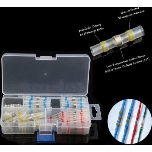 50/100Pcs Heat Shrink Solder Sleeves Terminal Waterproof Electrical Wire Cable Butt Splice Insulated Tinned Copper Connector Kit