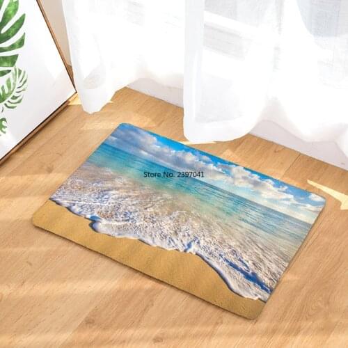 50*80CM Mediterranean Ocean Beach Style Bathroom Carpet Bath Mat Set 3D Printed Bathroom Floor Carpet Toilet Rugs WC Doormat