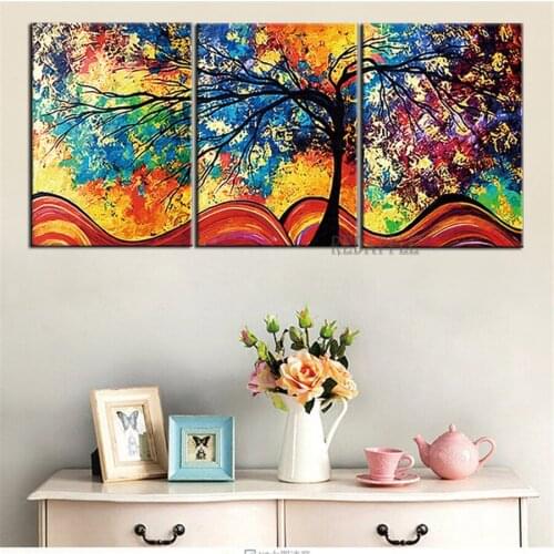 5d diy Diamond Painting 3 Pieces Color Abstract Life Trees Pictures full Square Crystal diamond embroidery 3D diamond Mosaic art