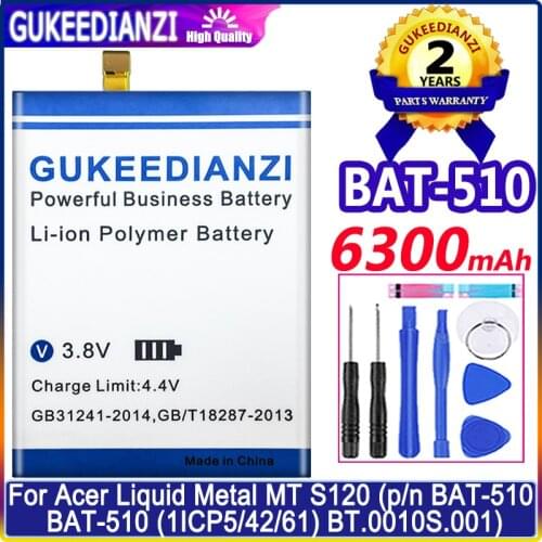 6300mAh GUKEEDIANZI High Quality battery BAT-510 Battery For Acer Liquid Metal MT S120 For Acer Liquid zest plus Mobile Phone