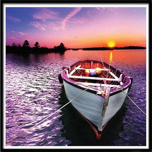 Diamond Painting Boat Landscape Paintings Of Rhinestones Mosaic Full Square Diamond Embroidery Scenery Wall Decoration Hobby