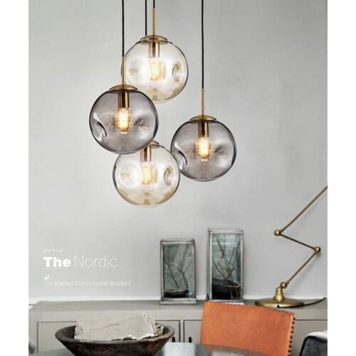 American Creative Glass Ball Pendant Lights Iron Hoop Hang Lamp for Bedroom Cafe Restaurant Bar Indoor Lighting Fixtures Decor