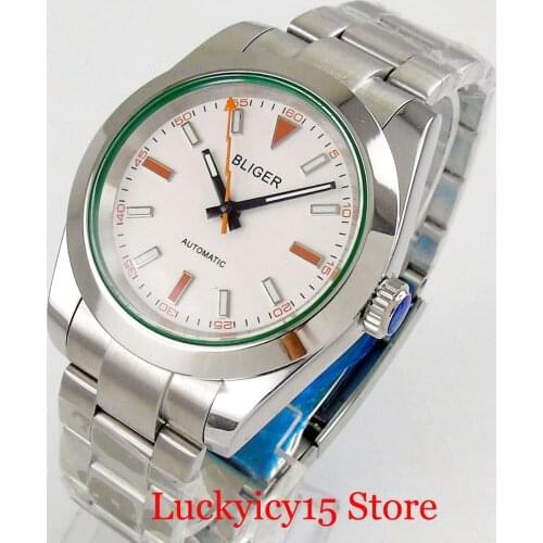 BLIGER Automatic Men Watch Sapphire Glass White Dial Black Hand Polished 40MM Case MIYOTA Movement