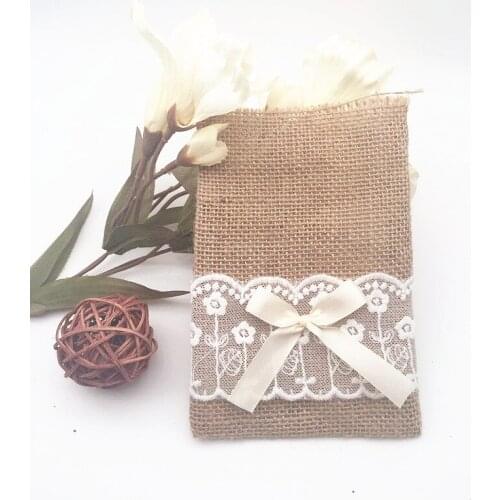 Free shipping Natural Jute Bags Lace gift bag Jute bow-knot Bag Gift Sweets Bags with 4''x 6