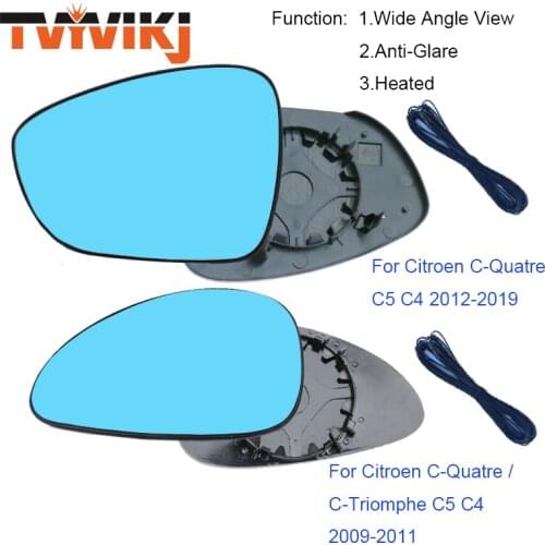 TVYVIKJ Side Rearview Mirror Blue Glass Lens For Citroen C-QUATRE Triumph 2009-2019 C4L C5 C4 Wide Angle View anti glare WING