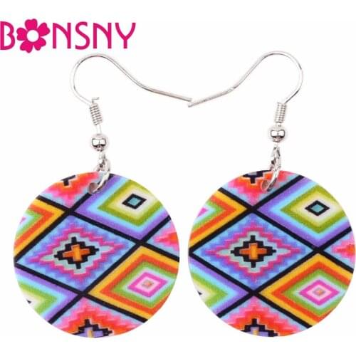 Bonsny Bohemian Gemometric Drop Round Long Earrings Fashion Acrylic Jewelry For Women 2017 New Bricons Accessories