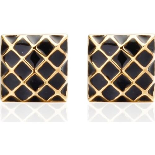 C-MAN Jewelry golden grid Cufflinks for Mens High Quality Brand Enamel Animal Cufflink mosaic Crystal 2017 Newest Hot