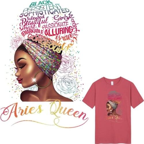 Black Woman Pattern Iron On Transfer Fashion Iron On Heat Transfer Stickers Diy Accessory Clothes Patches Washable Sticker