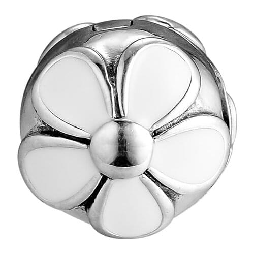 CKK 925 Sterling Silver Cherry Blossom, White Enamel Clip Charm Beads Fits Original Bracelets Jewelry Making
