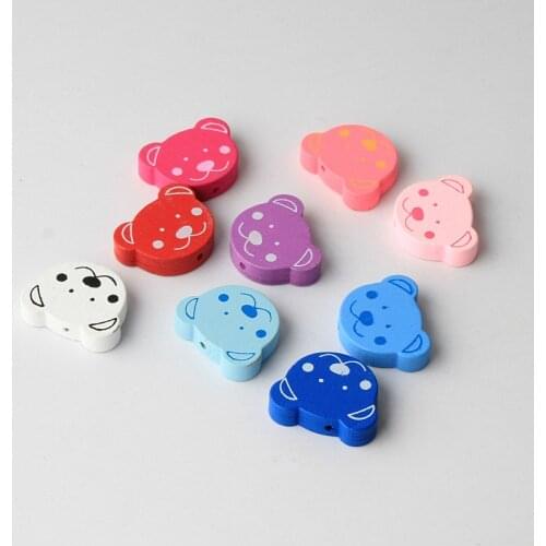 30Pcs/lot Bear Shape Wooden Beads DIY Bracelet Pacifier Clip Accessories 9 Color Wooden Beads For Jewelry Making 20x25mm