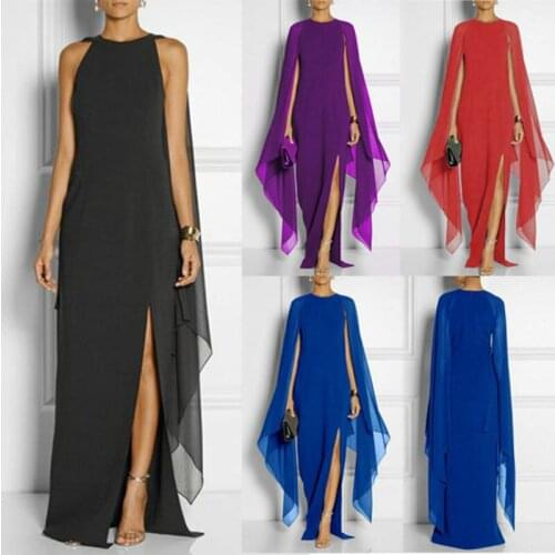 Women Girl Long Maxi Party Cape Cloak High Split Dresses Ball Gown Cocktail