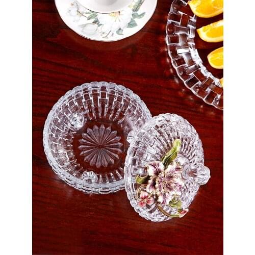 Europe Enamel Glass Candy Jar With Lid Transparent Handmade Storage Tank Glass Container Kitchen Canisters Home Decoration