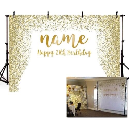 Mehofond Glitter Gold Dots Sands Happy 21th Birthday Party Custom Background For Photography White Decor Name Backdrop Photocall
