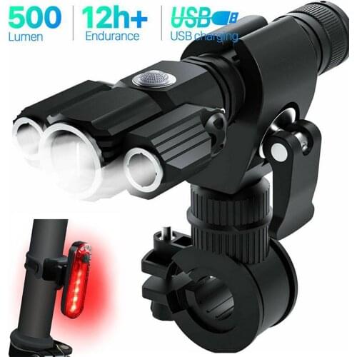 1200mAh MTB Bike Light 7.09X 4.72X1.77" 360 degree Rotation Night Riding Flashlight Waterproof Bicycle Lamp Set W/USB Tail Light