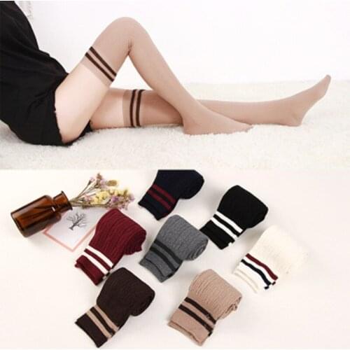 Wool Kawaii Striped Thigh High Socks Fashion Cute Compression Womens Stockings Knee Socks Medias Especially Female Long Socks