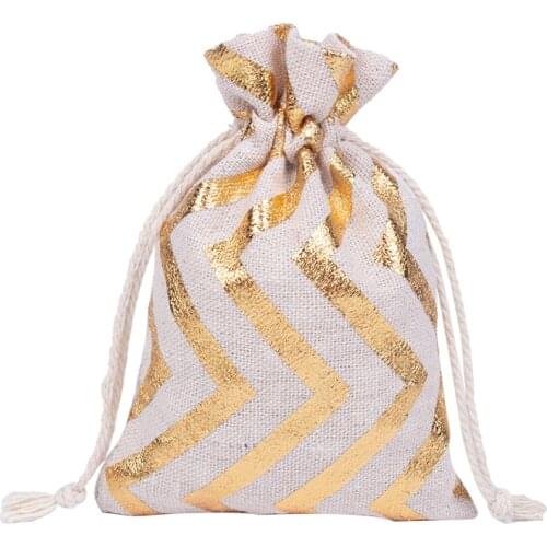 Gold Printing Cotton Burlap Pouch For Christmas Festival Drawstring Bag Wedding Party Decoration Sachet Can Print Logo