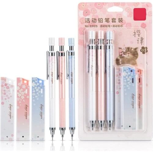 0.5mm Lovely Kawaii Fresh Cherry Sakura Mechanical Pencil Set Student Automatic Pencil School Office Supply Escolar Papelaria