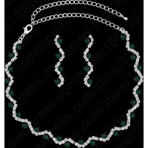 Classic 925 Sterling Silver CZ Green Color Necklace+Earrings Wedding Jewelry Sets for Women Vintage Silver Jewelry Set