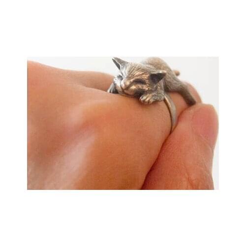 Handmade Cute Retro Kitty Sleeping Cat Ring Baby Pet Ring Sweetheart lovely Animal Ring Girl Gift Jewelry