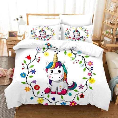 Cartoon Unicorn Bedding Set Cute Duvet Cover Pillow Case Cute Comforter Cover For Girls Kids Bedclothes Bed Linen Set