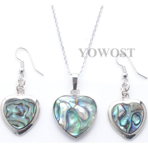 Love Heart for Girlfriend Jewelry Set Drop Earrings natural Abalone Shell Dangle Pendant Female Jewellery Necklace 18" QQ3097