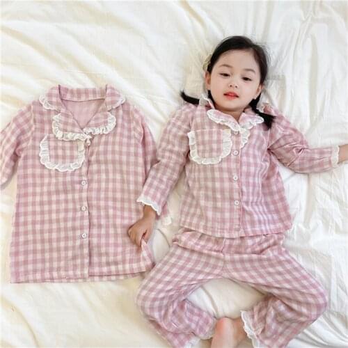 2021 Korea style girls boys 2 pcs plaid set shirt+long pants autumn cotton kids suit 1-7 years
