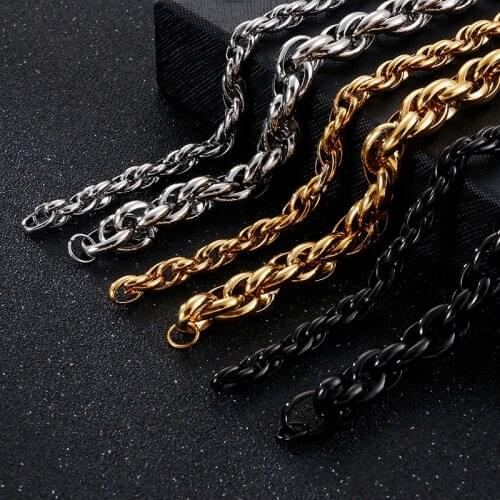 Fashion Jewels Store 16-25cm Link Chain Bracelet Men Stainless Steel 7mm 11mm Width Twisted Chain Armband Jewelry 2020