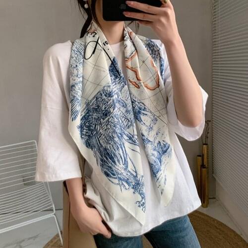 2021new luxury Fashion Silk Square Scarf For Women 90*90cm Neck Hair Tie Band Bag Warp Soft Neckerchief Hijab Female Foulard