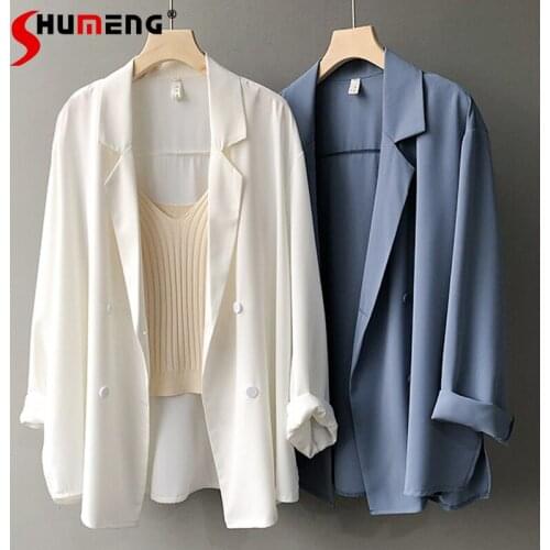2021 Spring/Summer New Sunscreen Chiffon Blazer Solid Color British Style Loose Drooping Suit Jacket for Women Ladies