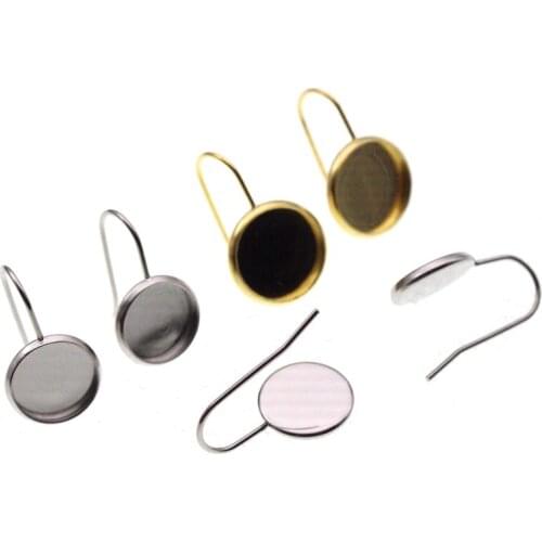 10pcs Gold Stainless Steel French Earring Hook Finding Fit 8 10 12 MM Cabochon Cameo Setting Blank Base DIY Jewelry Making
