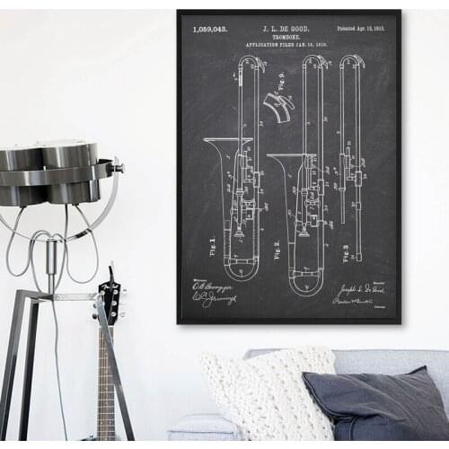 Musical Instrument Prints Trombone 1913 Poster Trombonist Gift Music Blueprint Theater Wall Art Canvas Painting Decor