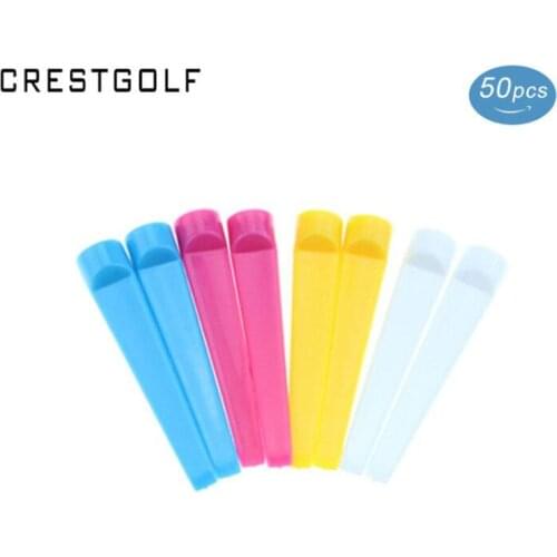 Crestgolf 50pcs/Pack Size 70mm/ 2 3/4" Plastic Golf Tees Flat Tip Cleaning Groove Divot Repair Tool with 4 Colors for Choice