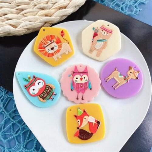 Retro style 40pcs/lot color aninals pattern print geometry irregular shape acrylic beads diy jewelry earring/garment accessory