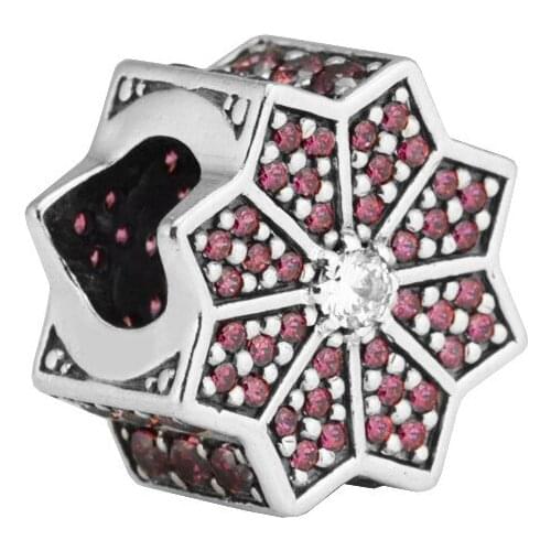 Poinsettia Red & Clear CZ Crystal Silver Beads for Jewelry Making DIY Silver 925 Jewelry Charm Beads for Women Bracelets Jewelry