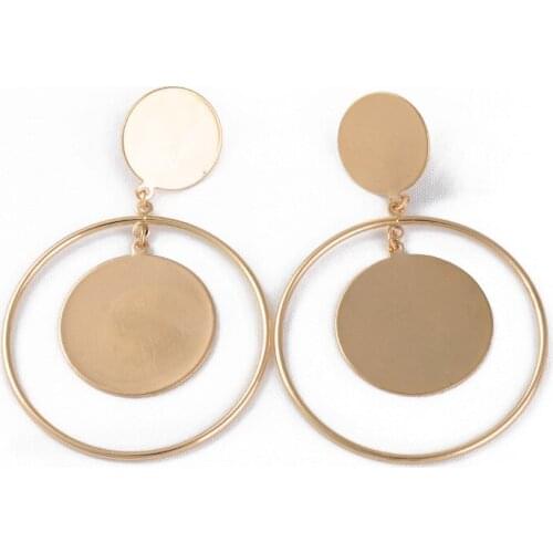 Women Special store 2016 Fashion vintage gold Sequin round gold color loop pendant hanging Earrings brincos female earing