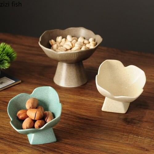 Creative Flower Ceramic Snack Fruit Plate Household Snack Cake Plate Tableware Set Tall Nut Plate Kitchen Utensils Porcelain