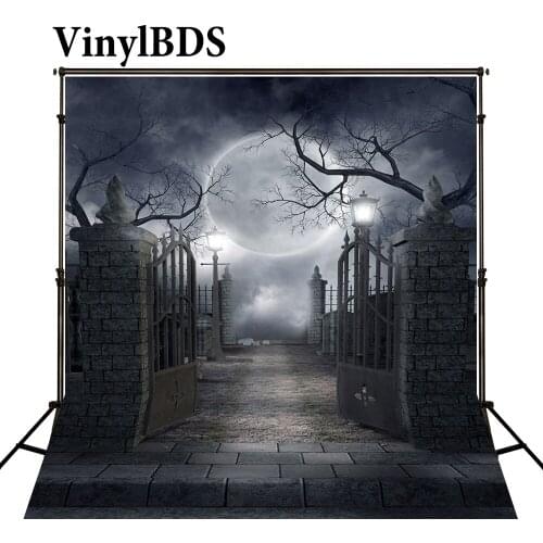 VinylBDS Halloween Photography Backdrops Night Shabby manor Children Photo Full Moon Scenery Backdrop Scary Halloween Photo