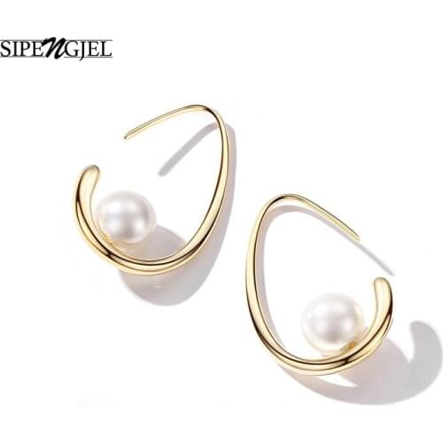 SIPENGJEL Trendy Gold Color Pearl Earrings Fashion Elegant Stud Earrings For Women Jewelry Wedding Party Gift 2021