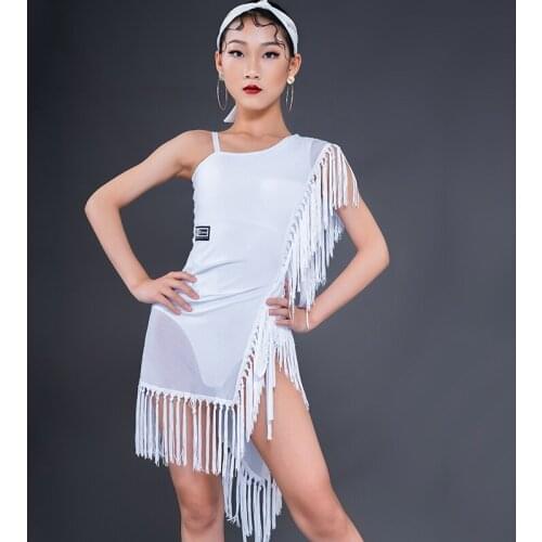 New Sexy Single Sleeved Dress For Girls Children Latin Fringed Dress Chacha Samba Tango Latin Dance Competition Dresses DN9293