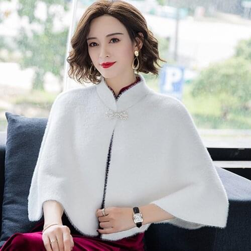 ZJZLL Wholesale Price Oversize Solid Color Mink Fur Sweater Lady Short Cloak Capes Winter Women Poncho For Winter Shawl Cardigan