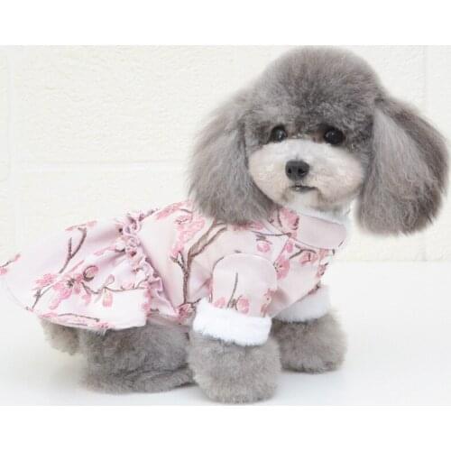 Winter Pet Outfit Chinese New Year Dog Clothes Cheongsam Tang Suit Small Dog Costume Yorkie Pomeranian Poodle Dog Dress