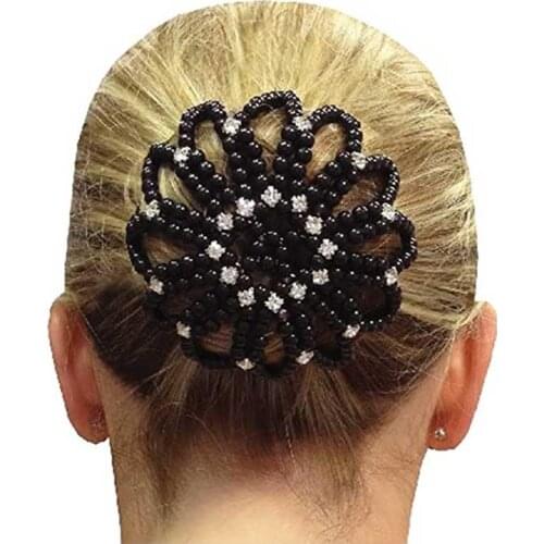 1PCS 1PCS Handmade Bun Cover Pearl Rhinestone Hair Net Ballet Dancer Elastic Hair Bands for Girl Women Accessoires