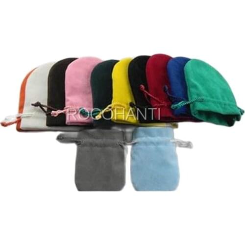 100Pcs Soft Velvet Cloth Jewelry Pouches Calabash Opening Mini Drawstring Bags Gift Bags Wedding Favor Bags Custom Logo Printed