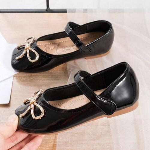 2021 Fashion Crystal Bow Girls Princess Little Shoes Leather ChildrenS Dance Spring Dress Kids Shoe 3 4 5 6 7 8 9 10 11 12 Year