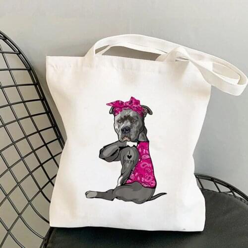 2021 Shopper Rose Red Bandanas Pit Bull I LOVE MOM Printed Tote Bag women shopper girl Shoulder shopping Lady Canvas Bag