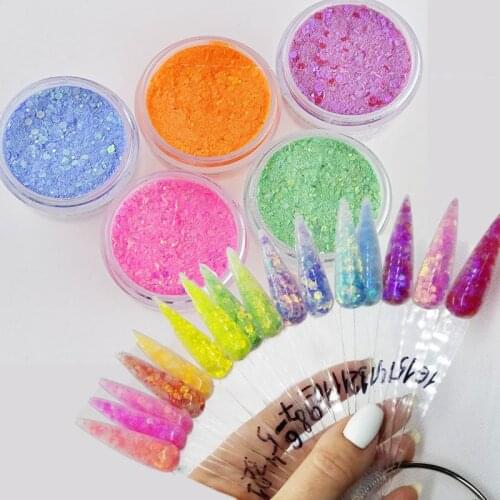 3in 1 21colros/Set Faster Drying Acrylic Glitter Sequins ,Shinny Extend/Carving/Dipping Nail Sequins,Acrylic Manicure Flakes Kit